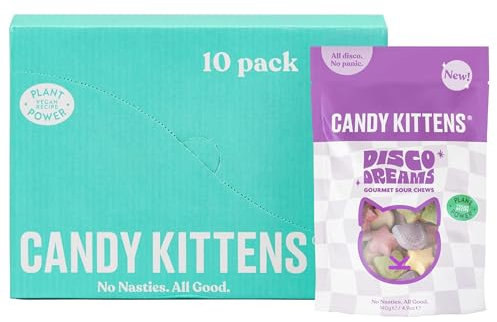 Candy Kittens Vegan Sweets, Disco Dreams (140g, Pack of 10) – Fizzy Sweets, Chewy Treats with Fruity Flavors, Plant-Based Ingredients, No Nasties, Vegan Snacks for All, Made with Real Fruit Juice