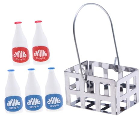 LRXIYODE 1ensemble Miniature Holder Set avec Bouteilles De Lait Décoration De Cuisine pour Maison De Poupée Accessoires De Jeu Imaginatif Et Adornment Prop
