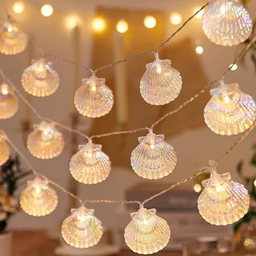 LED Lichterkette Muschel Seestern Deko,3M Lichterkette Blumen Girlande mit 20 LED-Licht und 2 Modi,Lichterkette Frühling Deko für Badezimmer Balkon Hochzeitsfeier Geburtstag Weihnachten Tischdeko (01)