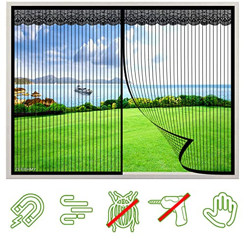 Zanzariera magnetica per finestre, autoadesiva, in tulle traspirante, con chiusura automatica, facile installazione, adatta a porte e finestre, colore nero, 140 x 230 cm