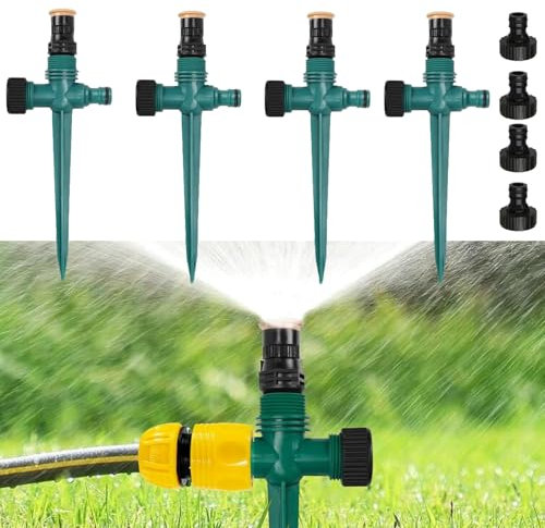 Aspersores de Césped con Sistema de Riego de 360 Grados, 4 Pares Aspersores Automáticos para Jardín, Aspersor de Agua Automático Ajustables, Sistema de Aspersión para Jardín y Césped