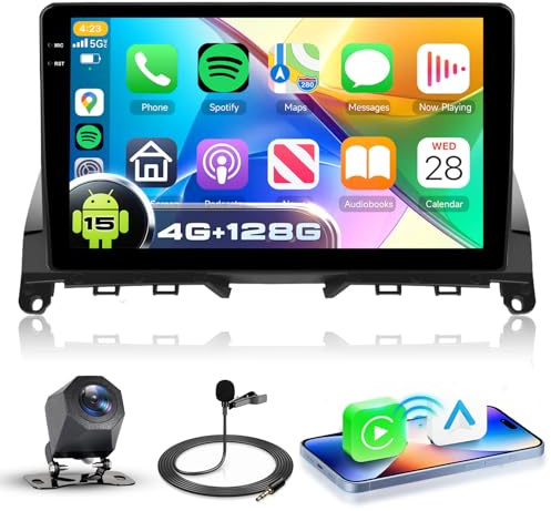 VECHTEL 4G+128G Android 15 Radio Coche para Mercedes Benz C Classe W204 S204 2006-2010, 9 Pulg. In-Cell HD Pantalla Táctil con Carplay Android Auto Inalámbrico GPS Wi-Fi USB Bluetooth FM RDS Cámara