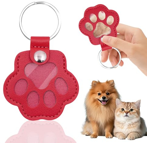 Schlüsselanhänger für Tierhaare, Leder Katze Pfote Keychain, Hundehaar Sammler Schlüsselanhänger, Schlüsselanhänger zum Sammeln von Katzen & Hundehaaren, Gedenkgeschenk für Hunde Katzen (Rot)
