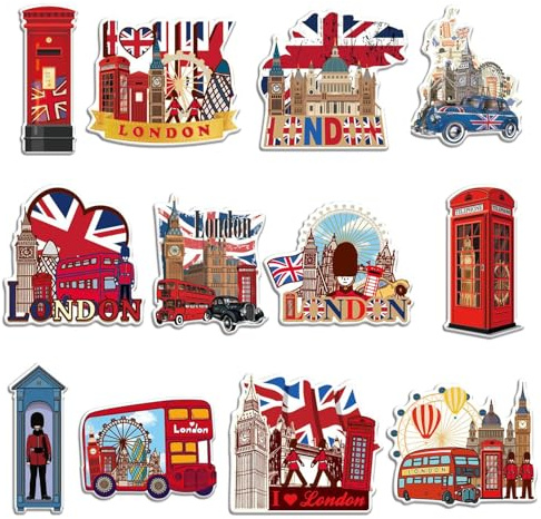 ELNX 12 Pcs London Fridge Magnets | London Souvenirs Gifts British Construction Design Set England Landmarks Decorative Kitchen Magnets UK Souvenirs for Family Colleague Friends(Set B)