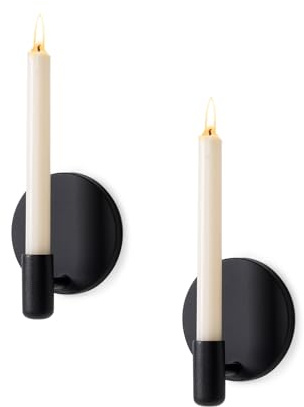 2 Stück Minimalistischer Wandkerzenhalter Set, für Stabkerzen (Schwarz)