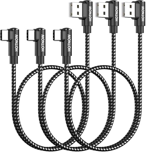 HOTNOW Cable USB C corto ángulo recto 0.5m 3 piezas, cable USB A a USB C de 50 cm cable trenzado de 90 grados compatible con iPhone 16 15, Galaxy S25 24