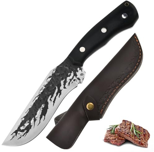 Fubinaty Chef Knife Japanese Style 5 Inch Handmade Forged Kitchen Knives Full Tang High Carbon Steel Home Cooking Knife with Leather Sheath and Wooden Handle