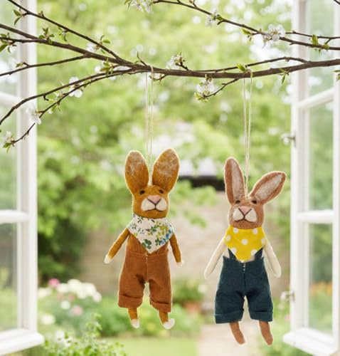 LB H&F Osterhasen 2er Set Figuren, 16cm groß zum Hinstellen oder Aufhängen, Handarbeit mit vielen Details, Ostern Osterdeko aus Filz, Deko Hasen (2)