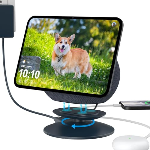 PlusAcc Ständer für Show 11/8 & iPhone mit 2 USB-C/A-Ladeanschluss - 270° Drehung Verstellbare Ladeständer Halterung Ladestation kompatibel mit Airpods/iPad (Graphit)