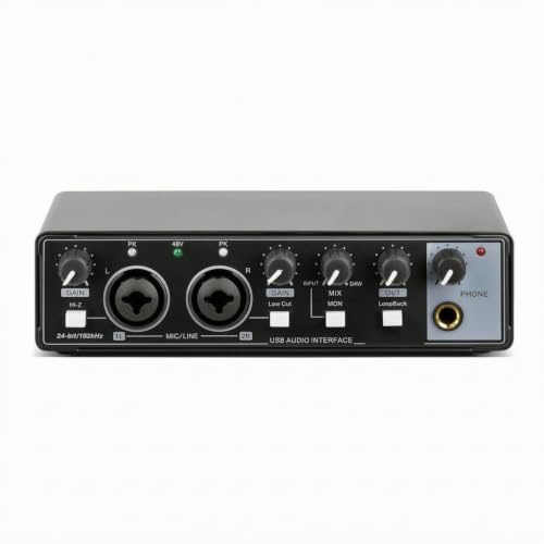 UnifearPro Usb Audio Interface Audiointerface Soundkarte Aufnahmegerät Mischpult mit Zwei Frontseitigen Kombi Buchsen Und Stufenloser Verstärkung Integrierter