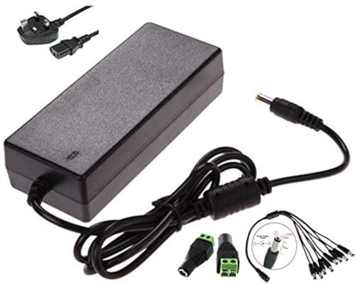 BW - Fuente de alimentación (12 V, 5 A, 60 W, con 8 conectores y cable de alimentación para cámaras de vigilancia CCTV, cintas LED y otros, 4A