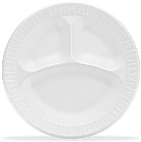 Dart 9CPWCR 9 in White Unlaminated Foam 3 Comp Plate (Case of 500)