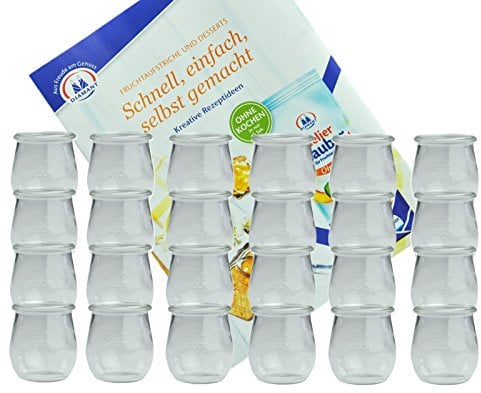 MamboCat 24er Set Weckgläser 220 ml Tulpenform I Original Weck Tulpenglas Dessertglas I Einweckgläser für Obst Gemüse UVM I Weck Gläser ohne Deckel inkl. Diamant-Zucker Gelierzauber Rezeptheft