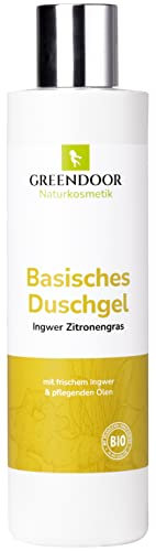 GREENDOOR Basisches Duschgel Ingwer Zitronengras 250ml, biologisch abbaubar, Natur für Ihre Haut, Naturkosmetik ohne Silikone Sulfate Mikroplastik Parabene = parabenfrei, aus Bio Olivenöl, all natural