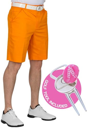 Royal & Awesome Orange Men's Golf Shorts, Mens Tailored Shorts For Golf, Mens Golf Shorts, Golf Chino Shorts Men, Mens Smart Shorts