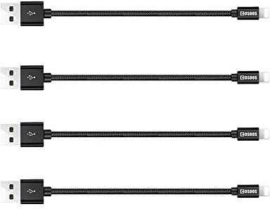 COSOOS 4 Short USB Cables (9in/23cm) Nylon Braided Fast Charging Syncing Power Cords Compatible for iPhone 14 Pro Max,14 Plus,14,13,12,11,XS,XR,X,8,iPad Air,cMini,Airpods, Pencil,Charging Station
