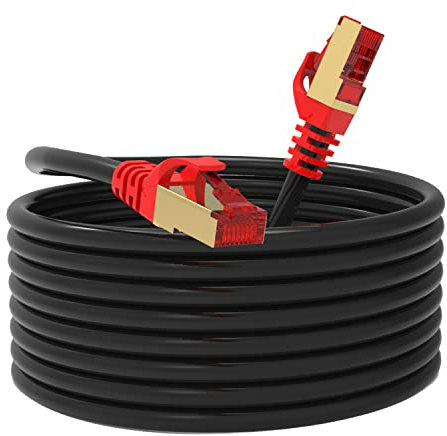 SNANSHI Cat 7 Outdoor Ethernet Cable 50M Cat 7 Outdoor Network Cable SFTP Gigabit 10/100/1000Mbit/s with Gold Plated Lead Waterproof Ethernet Cable Direct Burial 50M