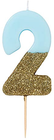 Talking Tables Geburtstagskerzen | Kerzen für Geburtstagskuchen | Kerzen blau | 2 Geburtstagskerze Cake Topper | Gold Glitzer und Blau, Height 8cm, 3