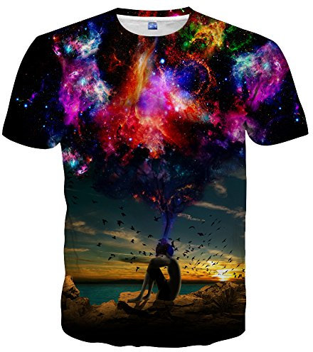 Hgvoetty Unisex 3D-Druck-Shirts, bunte Weltraumgrafik-T-Shirts für Männer, Frauen, Jugendliche, Sk-mul, Mittel