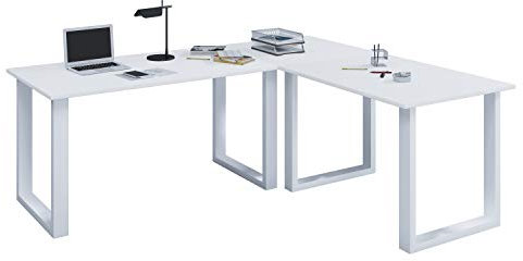VCM Eckschreibtisch Schreibtisch Computer Winkeltisch Lona 50 U Alu Weiß 130, 190, Weiß