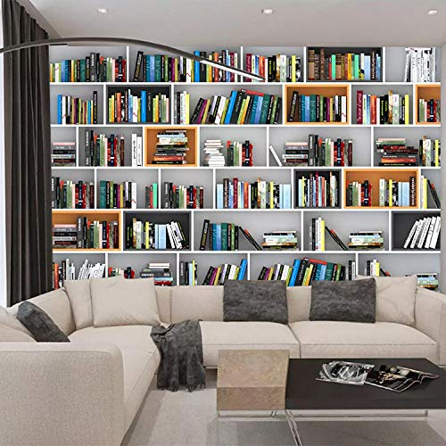 Papier peint, papier peint-bibliothèque murale européenne 3D personnalité stéréo étude de papier peint bibliothèque papier peint s papier peint 3d foot gris noir poster pierre photo salon-350cm×256cm