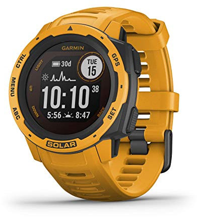 Garmin Instinct Solar, Reloj inteligente con GPS resistente al agua, función de carga solar, funciones deportivas, pulsioximetría y notificaciones del smartphone, Amarillo Ocre