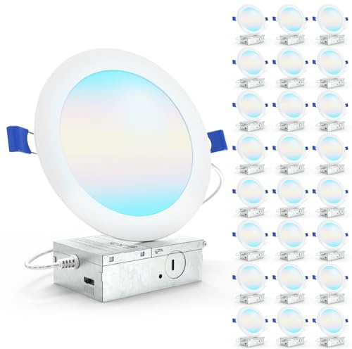 Sunco 24 Pack 6 Inch LED Recessed Light, Canless Ceiling Lights Slim with Junction Box, 1200 LM, 14W (100W Equivalent), Selectable CCT 2700K/3000K/4000K/5000K/6000K, Dimmable, Wafer Thin ETL