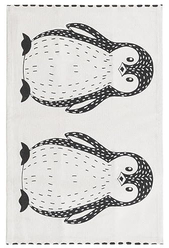 Teppich weiß / schwarz Baumwolle 60 x 90 cm Pinguin-Muster Kinderteppich
