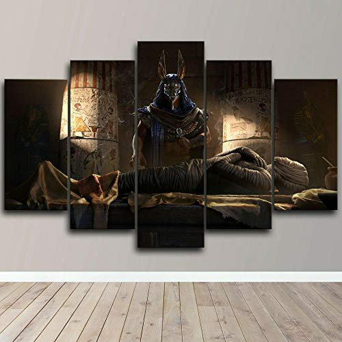 104Tdfc Puzzle 5 teilig Bilder wandbild 200x100CM Cadeau d' Egyptian Anubis God Egypt Modulare Wandkunst Wandaufkleber Teiliges Vlies Leinwandbild Dekoration