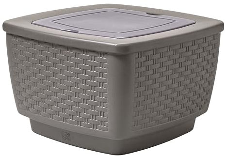 Step2 Just Chillin' Mesa de Patio y Cubitera | Mesa de Exterior y Nevera en 1 | Mesa Auxiliar/Nevera para Bebidas Marron en Aspecto de Mimbre con Tapa de Tablero de Juego, Tornillo de Desag�e