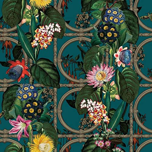 Holden Decor Outside in Floral Gate Teal Wallpaper 13176 - Metallic Tropical