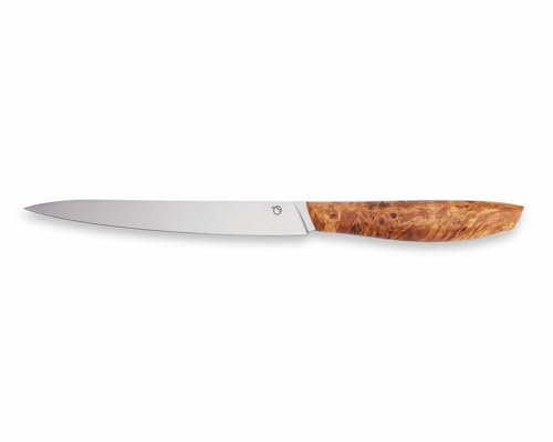 Olavson® Slicer Filetiermesser 18cm lange Klinge aus Hightech ELMAX Stahl, rostfrei und extrem scharf, mit Edelholzgriffen aus Europa, made in Solingen, Germany (Karelische Maserbirke)