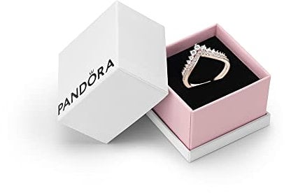 Pandora Timeless Women's 14k Rose Gold-Plated Princess Sparkling Cubic Zirconia Wishbone Ring, Size 50, With Gift Box