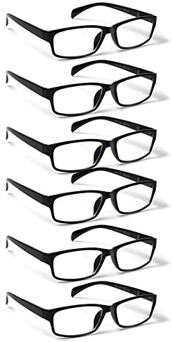 COJWIS Lesebrille 6 Pack herren und Damen Qualität Feder Scharnier Blaulichtfilter Leser Brille(6 Schwarz, 0.50)