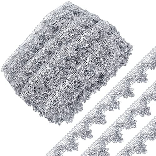 GORGECRAFT 18.3m Metallic Braid Spitzenborte Silber Blumenmuster Spitzenband Verziert Gimp Fransenborte Quaste Für DIY Schmuck Handwerk Hochzeit Braut Kostüm Nähen Herstellung Verschönerungen