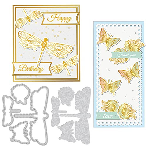GLOBLELAND Dragonfly Cutting Dies and Hot Foil Plate Metal Butterfly Foil Plates and Die Cuts Embossing Stencils Set for Paper Card Making Decoration DIY Scrapbooking Album Craft Decor