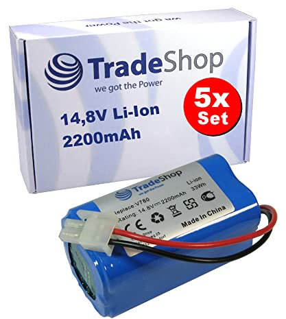 5x Trade-Shop Li-Ion Akku 14,8V / 2200mAh kompatibel mit iLife CW-310, CW-320, Eco R3N5, X3, Dibea D960, GT200, GT9, V750, V780s, Zaco A4, A4s, A6