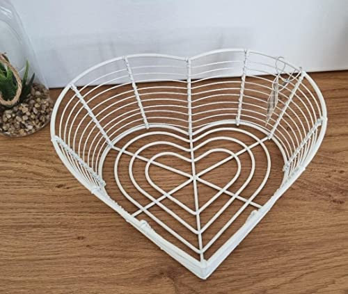 EliteKoopers Wire Heart Shaped Metal Storage Fruit Bowl For Home, Kitchen Desk Holder Basket (1Pcs Cream)