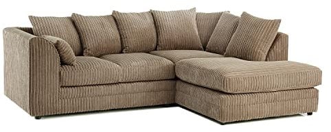 New Luxor Fabric Corner Sofa Coffee | Soft Jumbo Cord 3-4 Seater Corner Sofa (Coffee, Right Hand Facing)