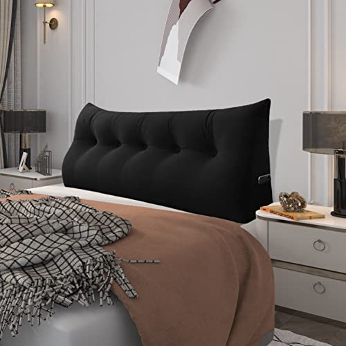 BNCKTRD Kopfende Großes Rückenkissen Bequemes Lesekissen und Rückenteil im Bett Rückenlehne Kopfkissen Langes XXL Kissen für Sofa, Couch, Wandkissen Polster Samt Schwarz 180cm