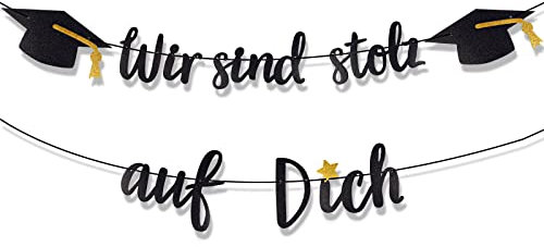 COLOFALLA Abschluss Deko Wir sind stolz auf Dich Girlande Banner Glitzer Abitur Abi 2025 Bachelor Gratulation Bestandene Prüfung Abschlussfeier Party Deko (Schwarz)