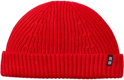 Enter the Complex® Kurze Fisherman Beanie, Docker Mütze, Herren und Damen, Trawler Beanie, 100% Merino Wolle, Rollmütze, Rot