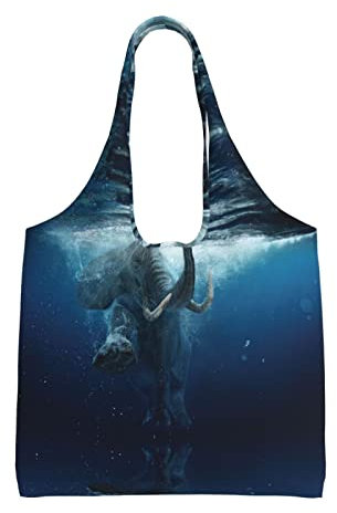 OGNOT Schultertasche aus Segeltuch, mit afrikanischem Elefanten-Motiv, wiederverwendbare Schultertasche, Tasche von Schultertasche, für Damen, Schwarz, Einheitsgröße