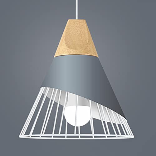 Chao Zan Pendelleuchte Lampe Esstisch Hängelampe Deckenlampe Metall und Holz, E27 Lampenfassungen max. 60 Watt,ohne Leuchtmittel (Grau)
