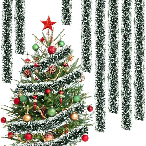 Weihnachtsbaum Lametta Girlande, ZoneYan 5 x 2M Weihnachtsdeko Girlande Tannengrün, Tannengirlande Weihnachten, Weihnachtsgirlande, Weihnachtsdeko Girlande für Türen Kamine Treppengeländer