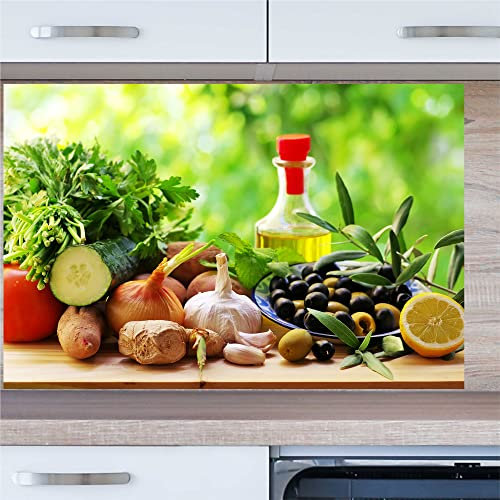INDIGOS UG Küchenrückwand - Mediterran - 100x50 cm ESG Echtglas Bedruckt - mit Bild - Motiv - Küche - Rückwand - Glasplatte - Spritzschutz - Herd - Ofen