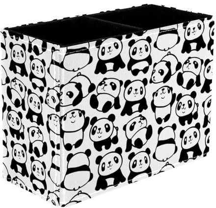 VAPOKF Pot à crayons avec motif panda mignon pour bureau, 2 compartiments, pot à crayons, pinceaux de maquillage, organisateur de fournitures de bureau pour la maison et le bureau