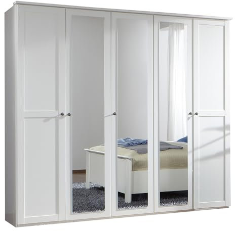 Lomadox Kleiderschrank Drehtürenschrank 225cm, 5-türig, weiß mit 3 Spiegeltüren, CROPANI-43