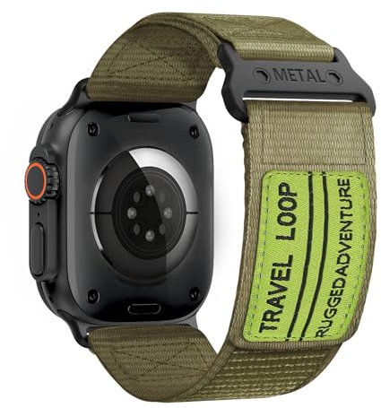 Nylon Cinturino per Apple Watch Ultra/2 49mm 46mm 45mm 44mm 42mm Uomo Donna,Cinturini di Ricambio in Nylon Sportivo Banda per iWatch Series 10/9/8/7/6/5/4/3/SE,Ultra 2 49 46 45 44 42mm,Militärgrün,XL