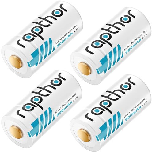 Rapthor 123A Batterie ricaricabili 900mAh 3.7V Batteria ricaricabile compatibili con Arlo VMC3030/VMK3200/VMS3330/3430/Torce per telecamere di sicurezza wireless Rilevatore di fumo (900-4Pack)
